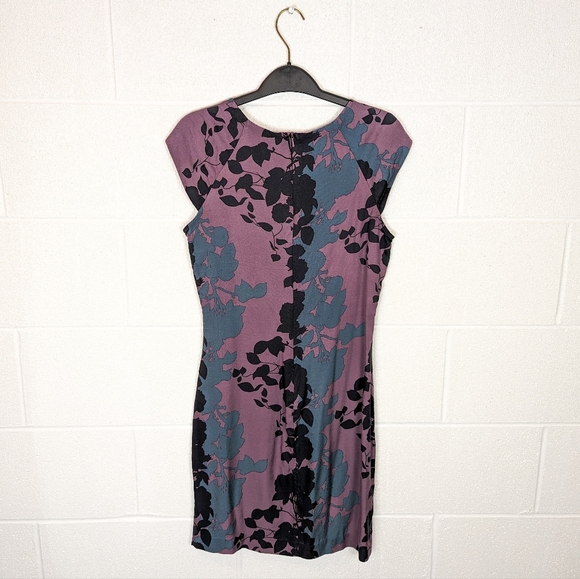 2/$20 Mexx Midi Dress Purple Teal Floral Cap Sleeve Small Viscose Semi-forml - Picture 2 of 8